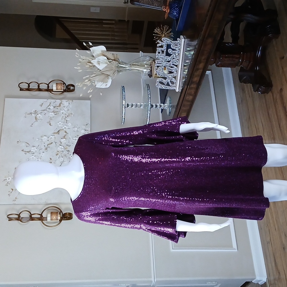 NWT Vicent Camuto Women's Purple Cocktail Sheath Dress Flared Sleeves. Size XS - Picture 7 of 17